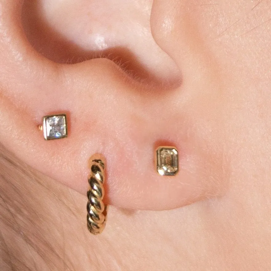 Emerald Cut Diamond Bezel Stud Earrings