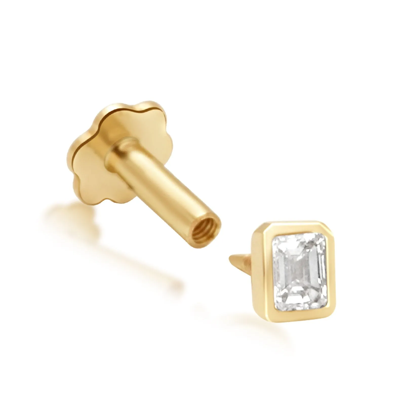 Emerald Cut Diamond Bezel Stud Earrings