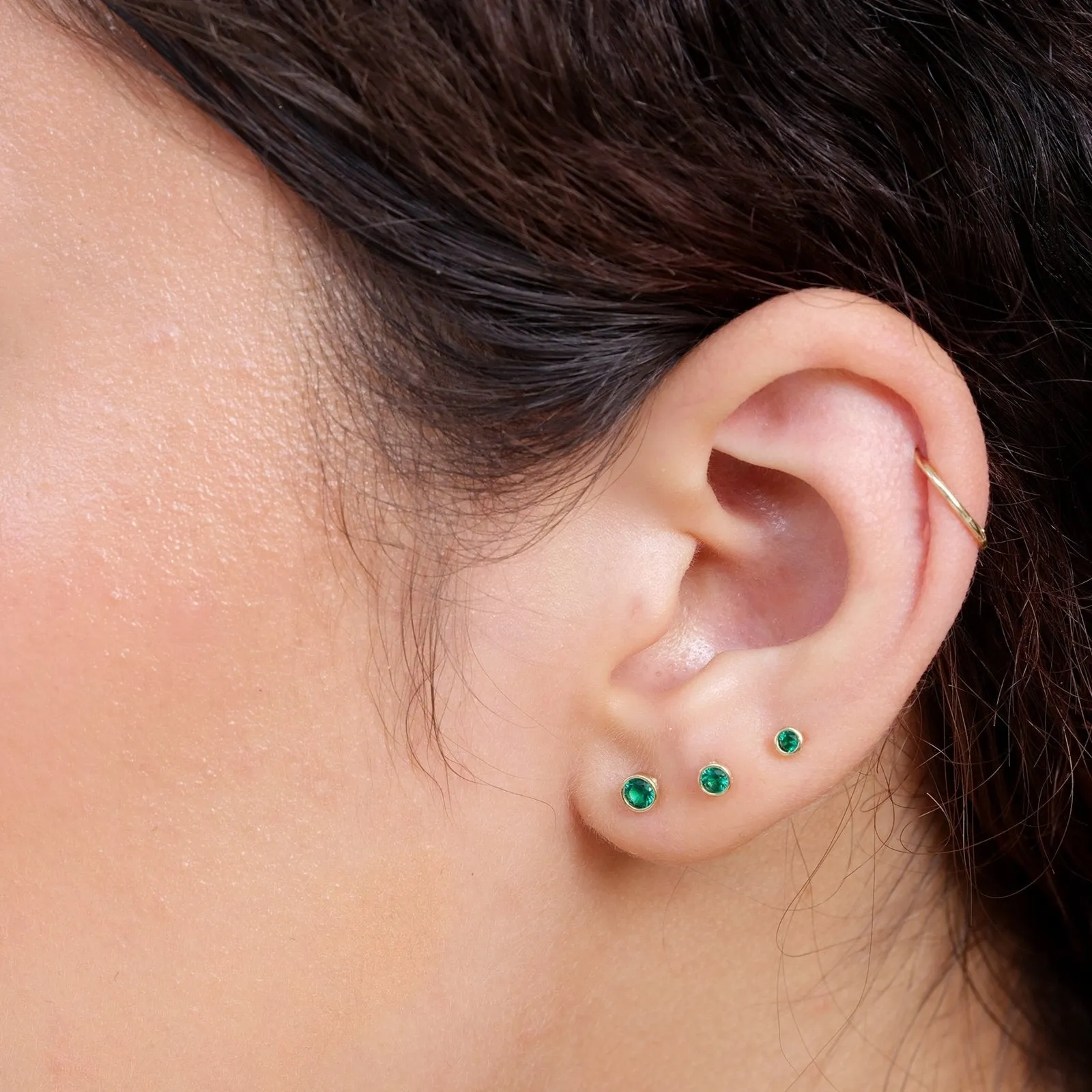 Emerald Bezel Stud Earrings with Milgrain Detail