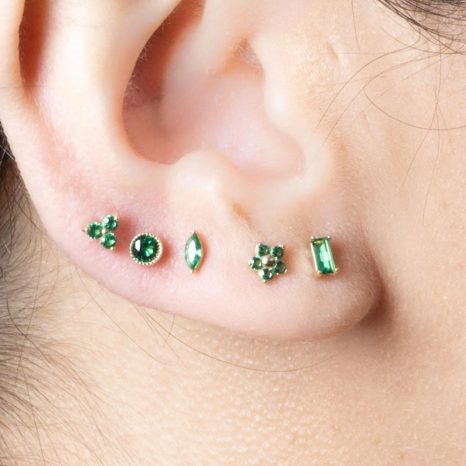 Emerald Bezel Stud Earrings with Milgrain Detail