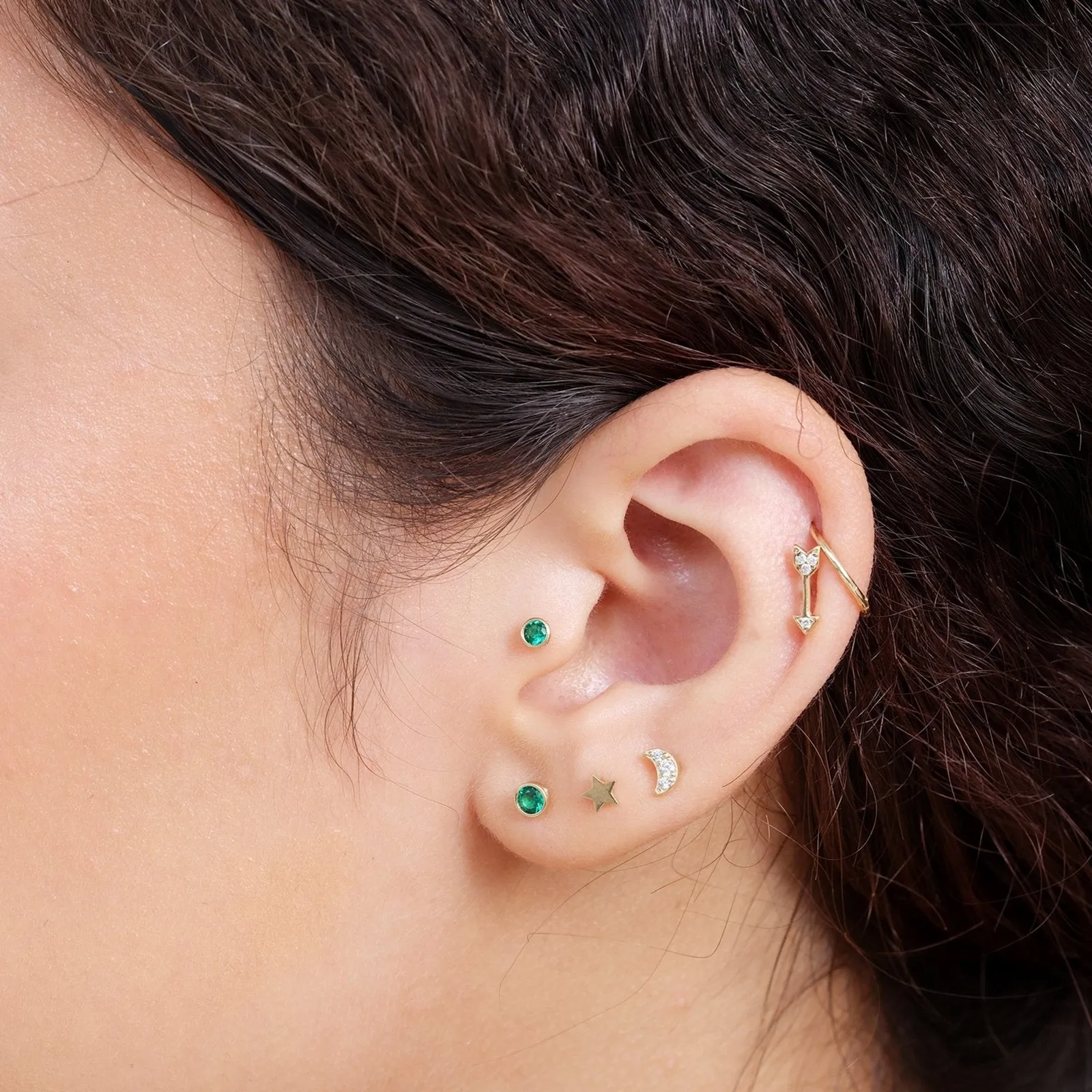 Emerald Bezel Stud Earrings with Milgrain Detail