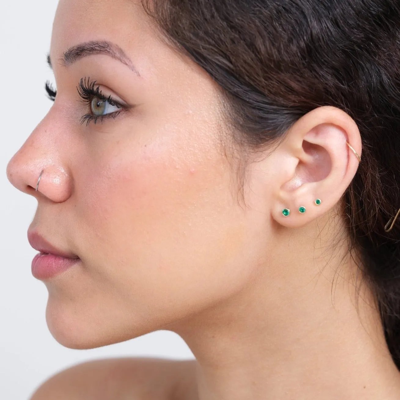 Emerald Bezel Stud Earrings with Milgrain Detail