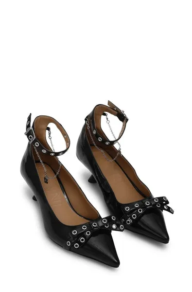 Eyelets Jewel Kitten Heel Pump Naplack, black