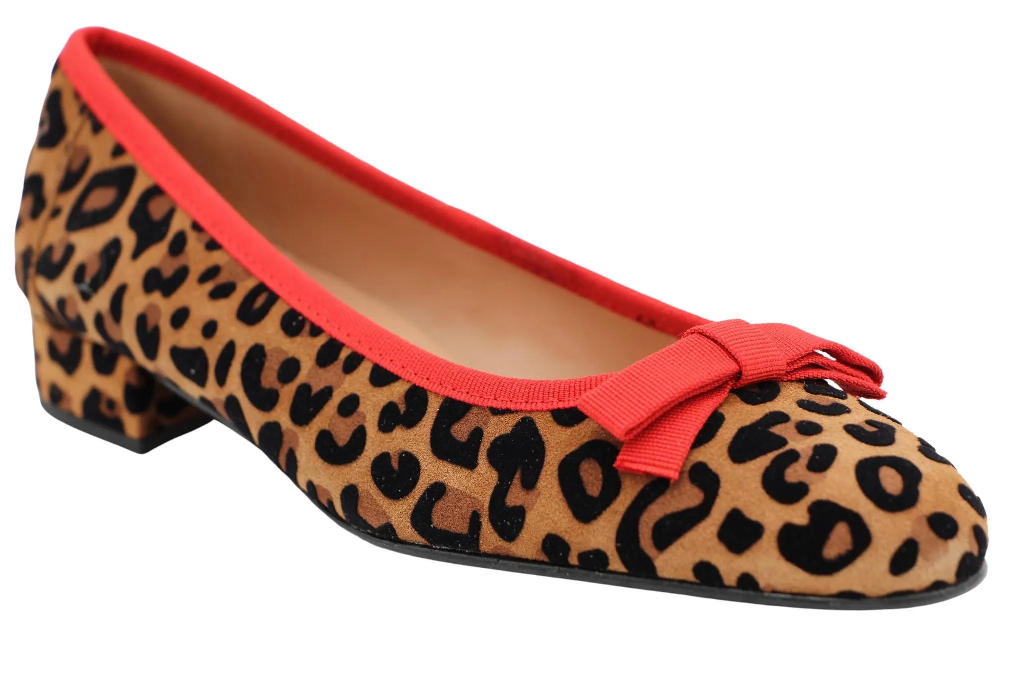 Fabucci Leopard Print Ballerina Shoes with Red Bow