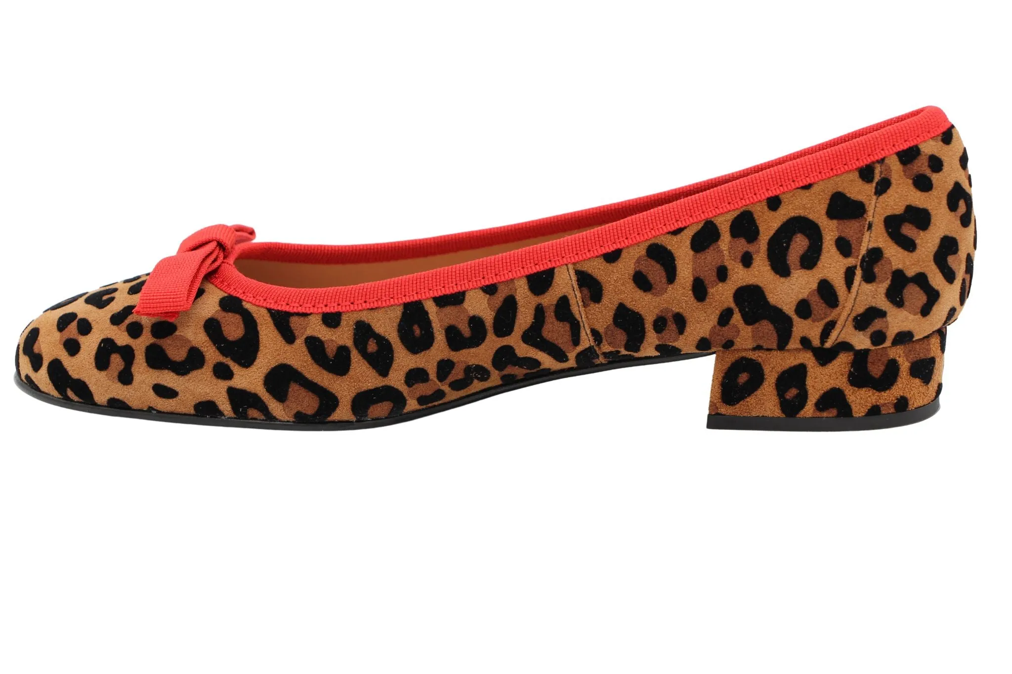 Fabucci Leopard Print Ballerina Shoes with Red Bow