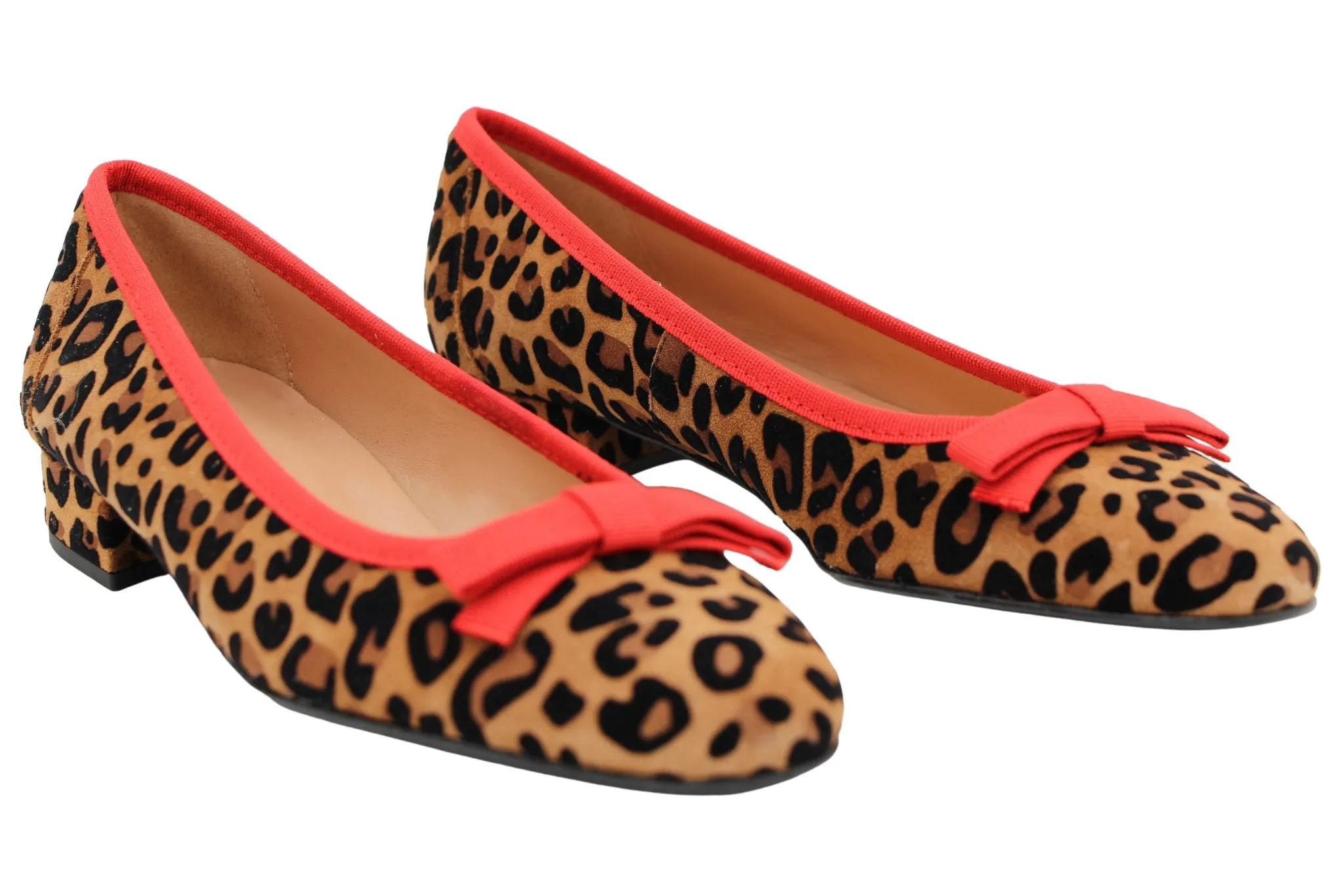 Fabucci Leopard Print Ballerina Shoes with Red Bow