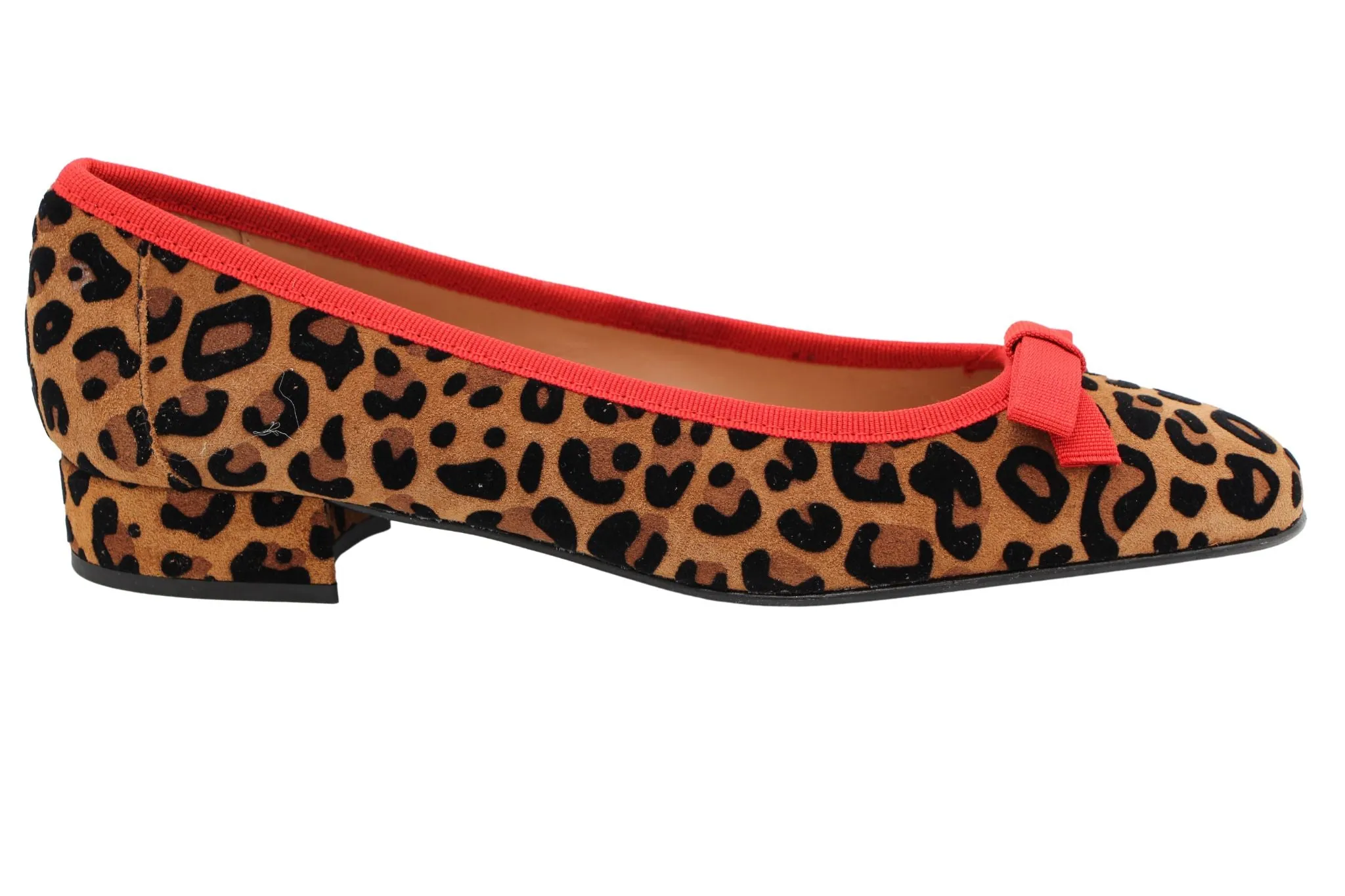 Fabucci Leopard Print Ballerina Shoes with Red Bow