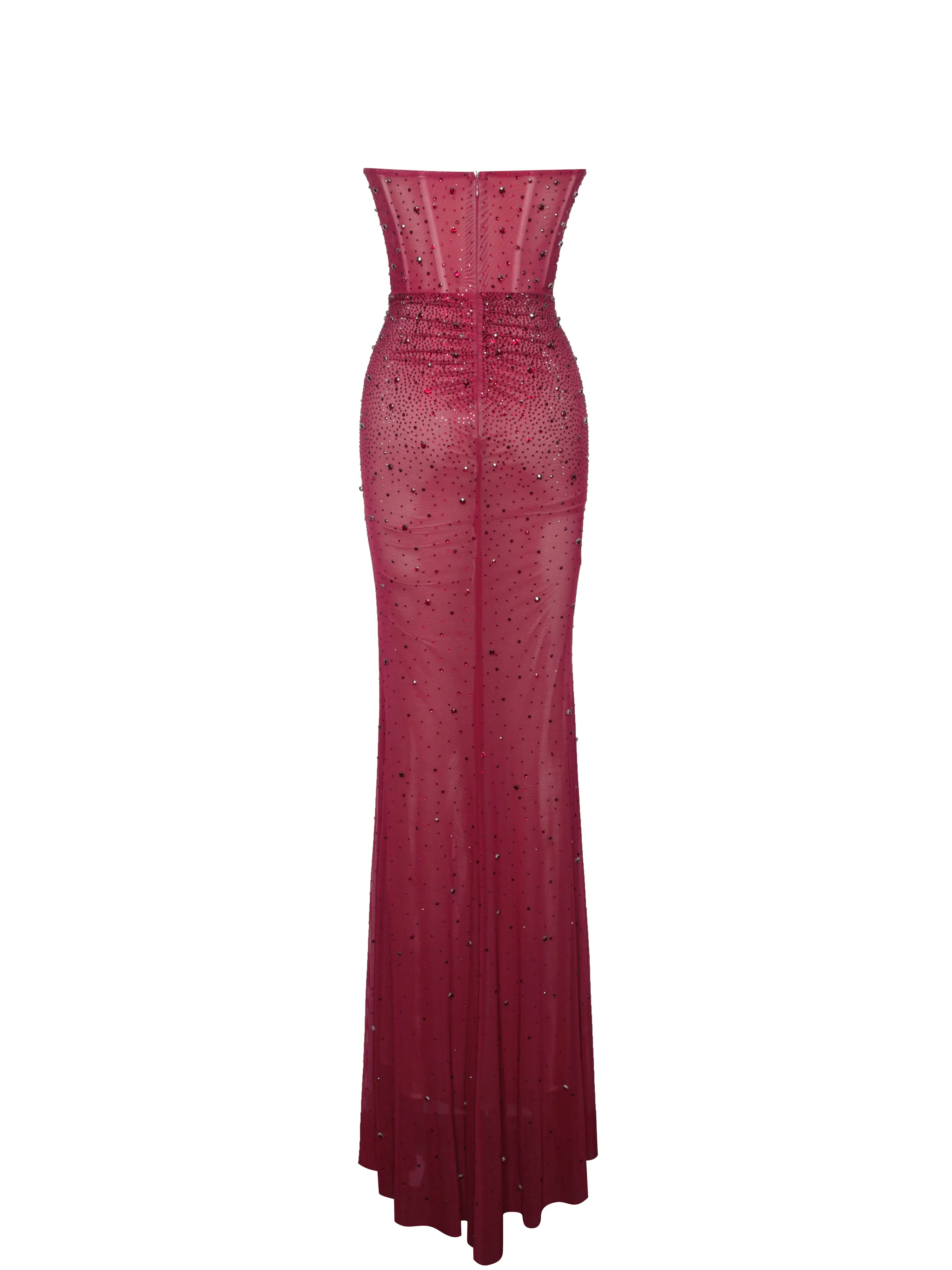 Fatima Burgundy Crystal Sleeveless Corset Mermaid Maxi Dress