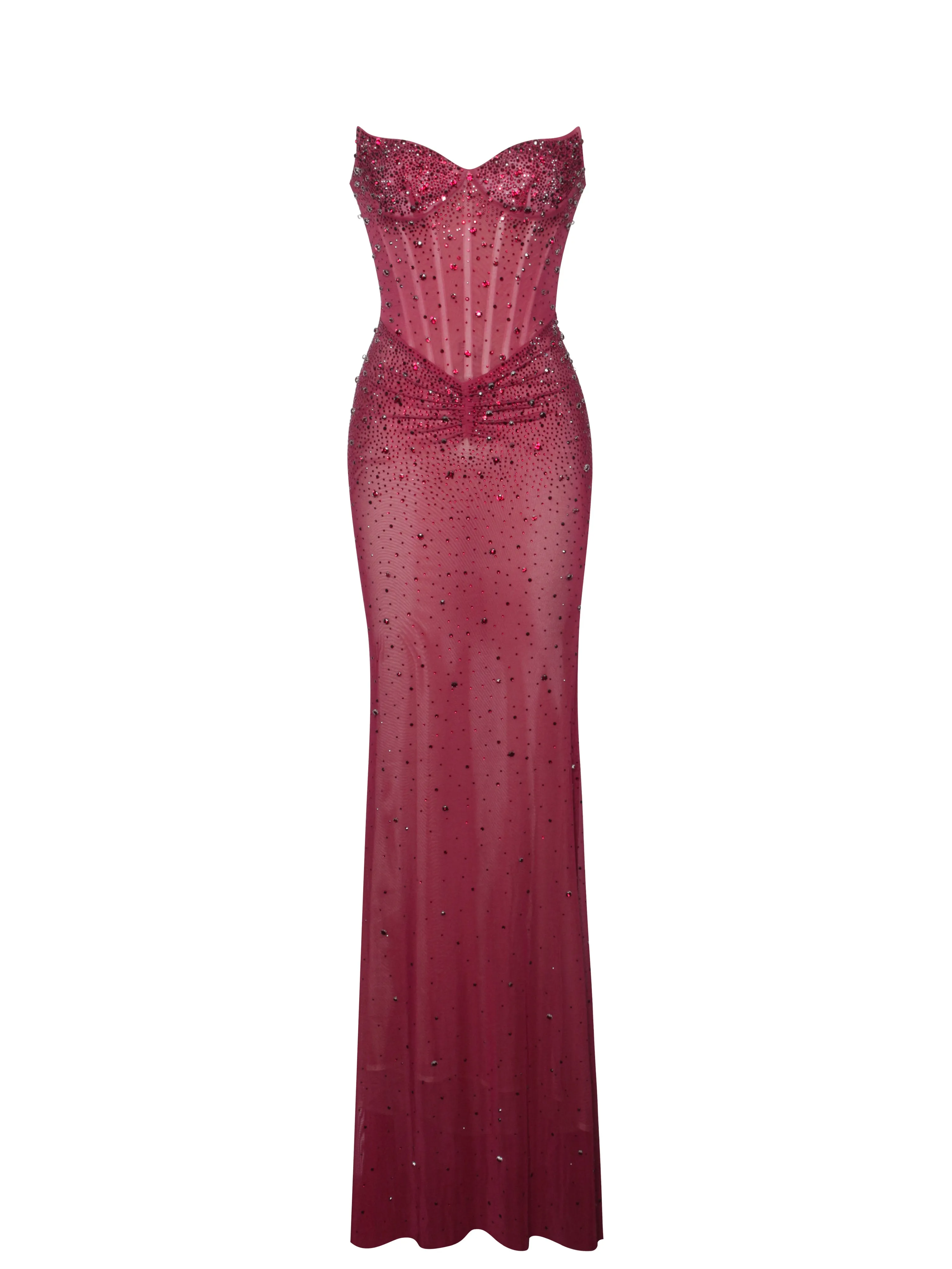 Fatima Burgundy Crystal Sleeveless Corset Mermaid Maxi Dress