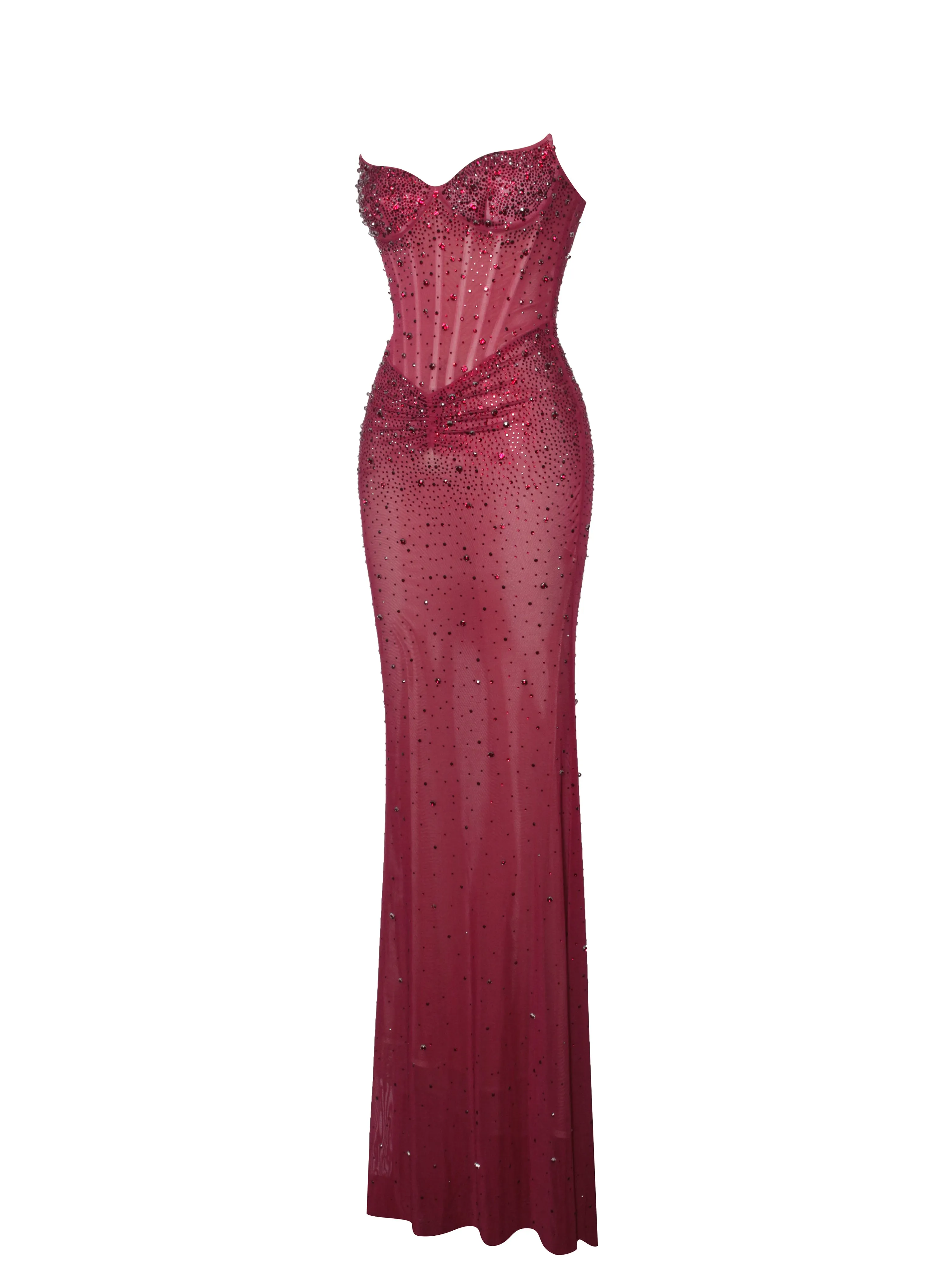 Fatima Burgundy Crystal Sleeveless Corset Mermaid Maxi Dress