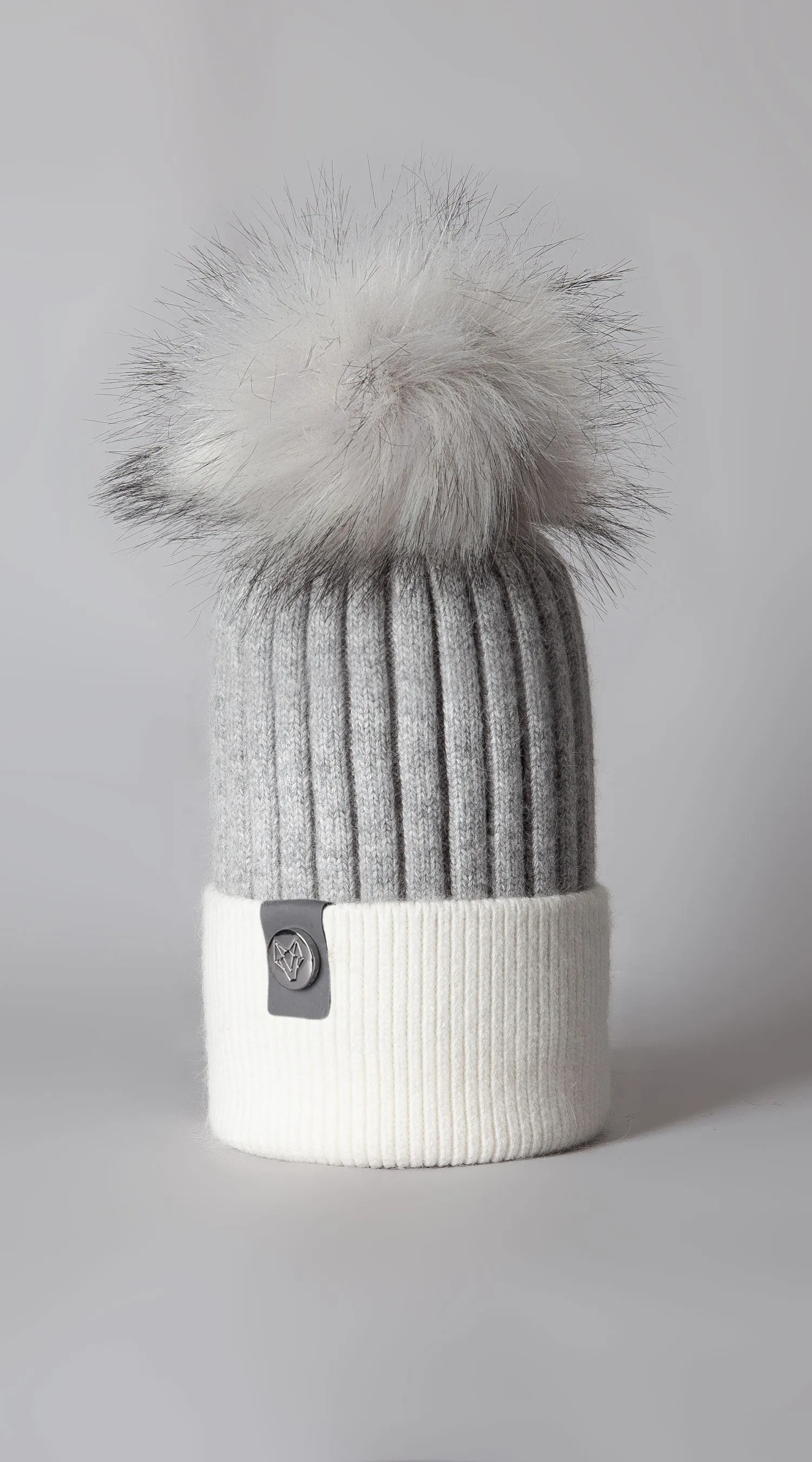 Faux Harley Pom Pom Hat - Grey/White