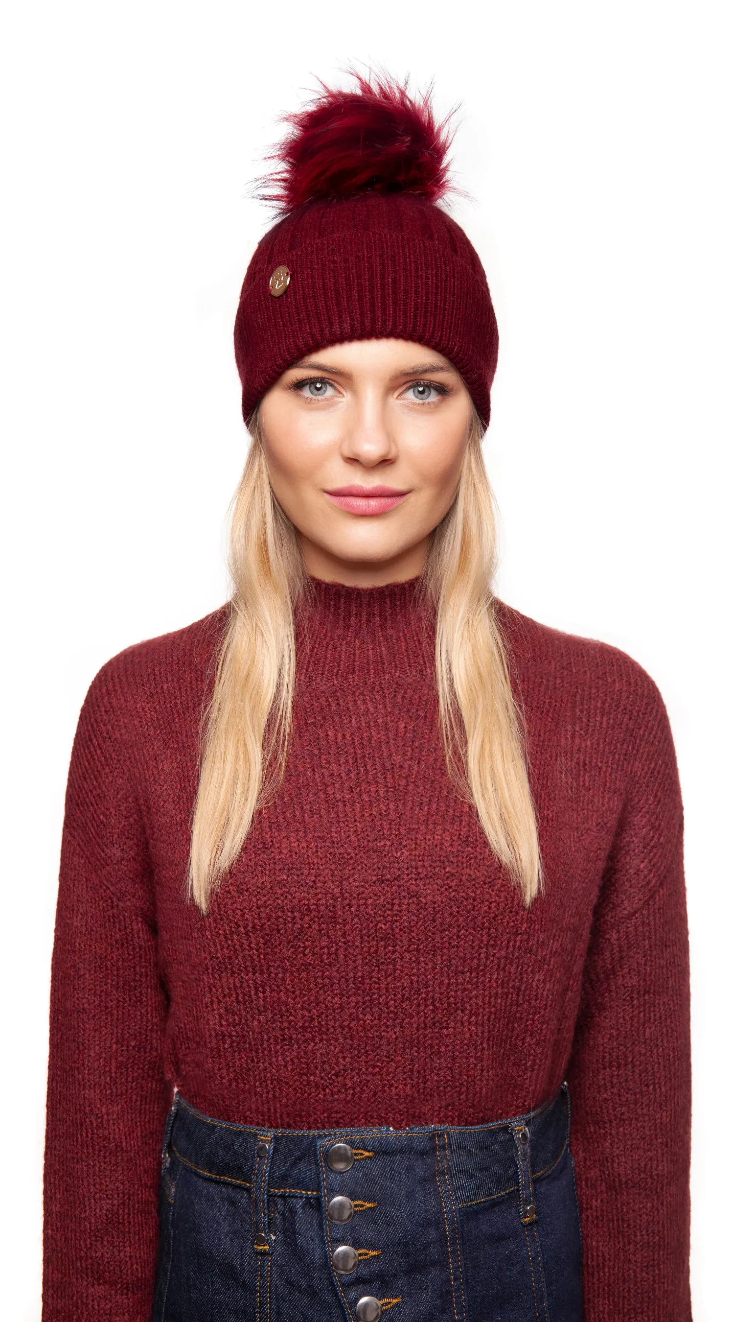 Faux Harley Pom Pom Hat - Wine