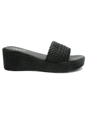 FENTACIA Womens Black Textured Wedges Heels