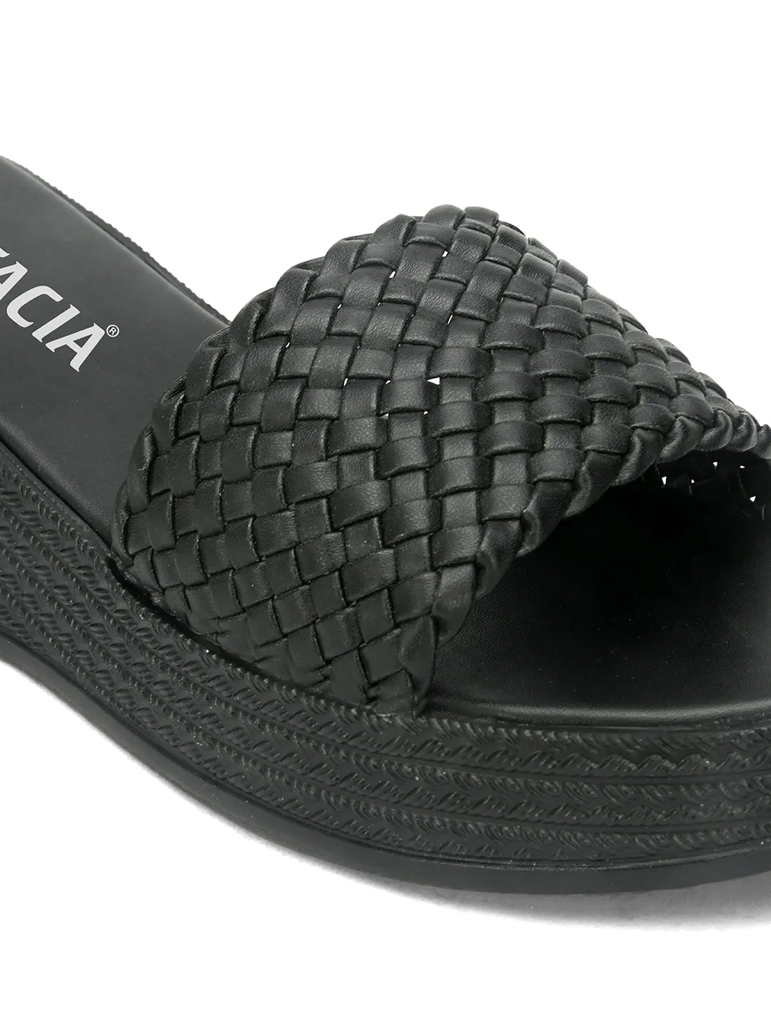 FENTACIA Womens Black Textured Wedges Heels