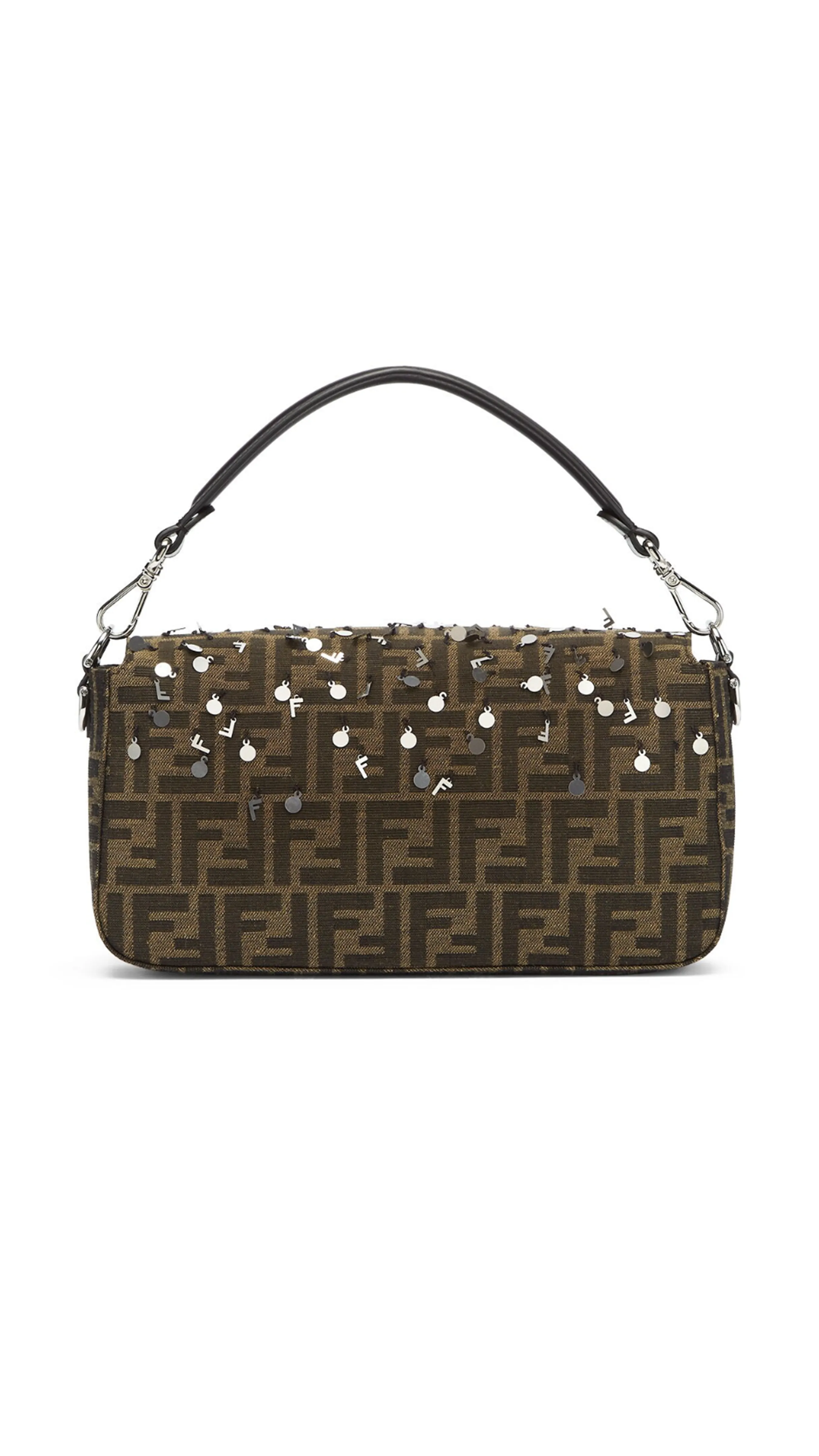 Brown Fabric and Sequin Baguette Bag by FF