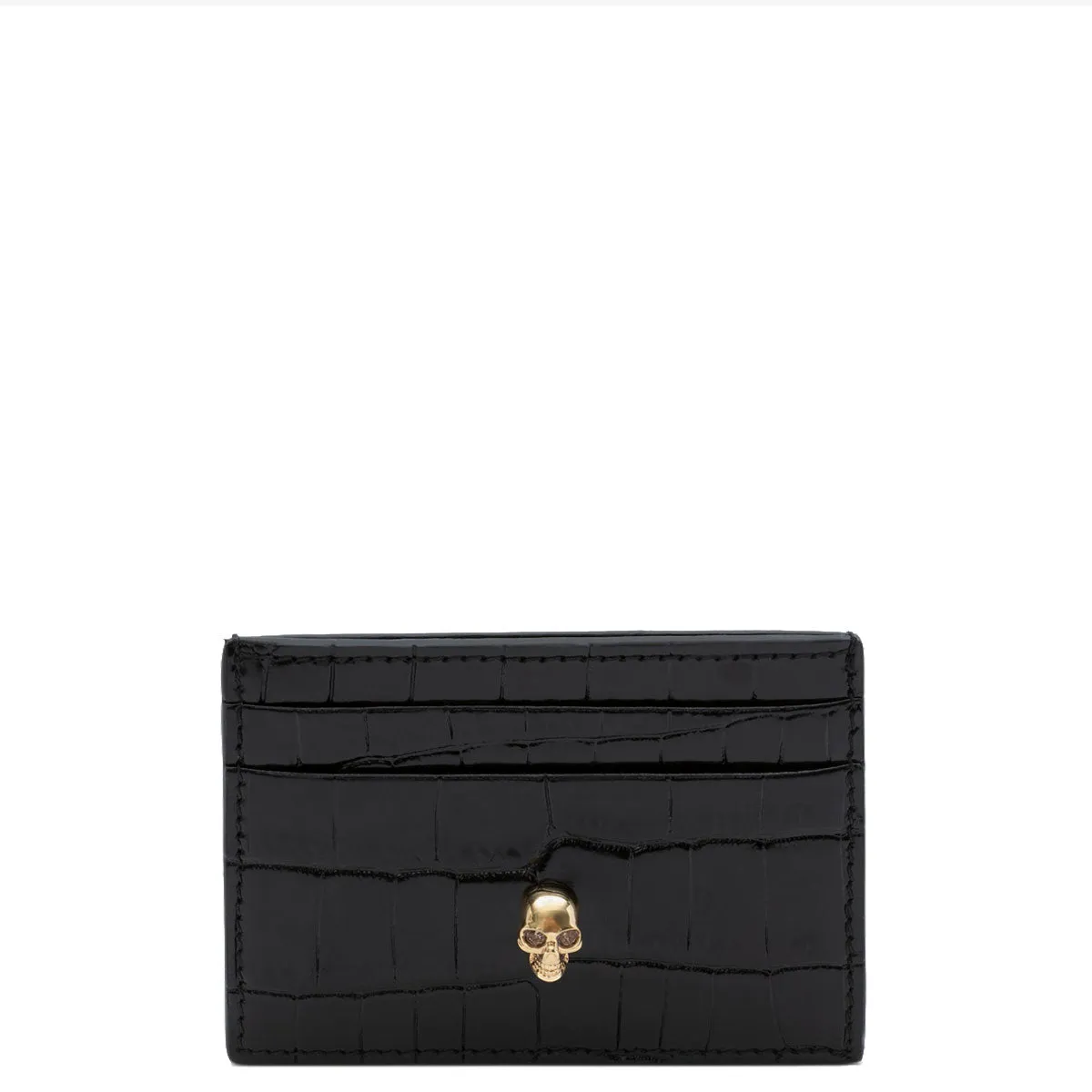 Black and Gold Croc Flat Cardholder