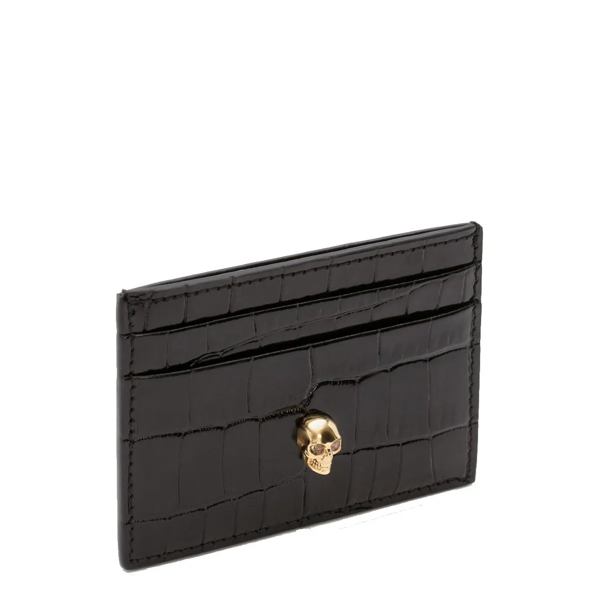 Black and Gold Croc Flat Cardholder