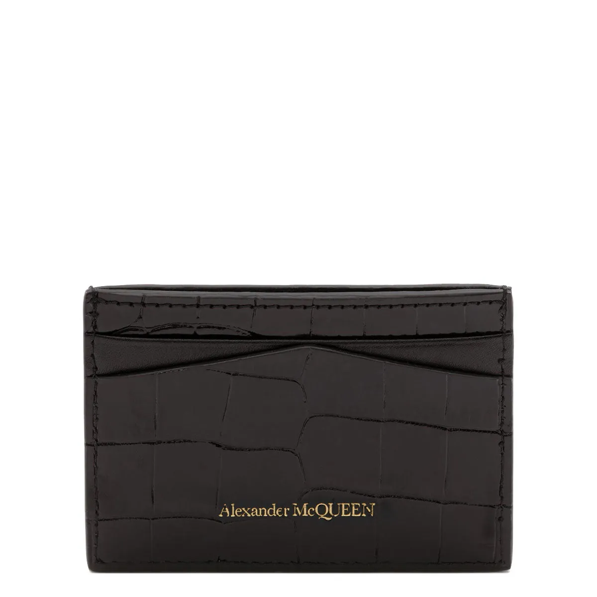 Black and Gold Croc Flat Cardholder