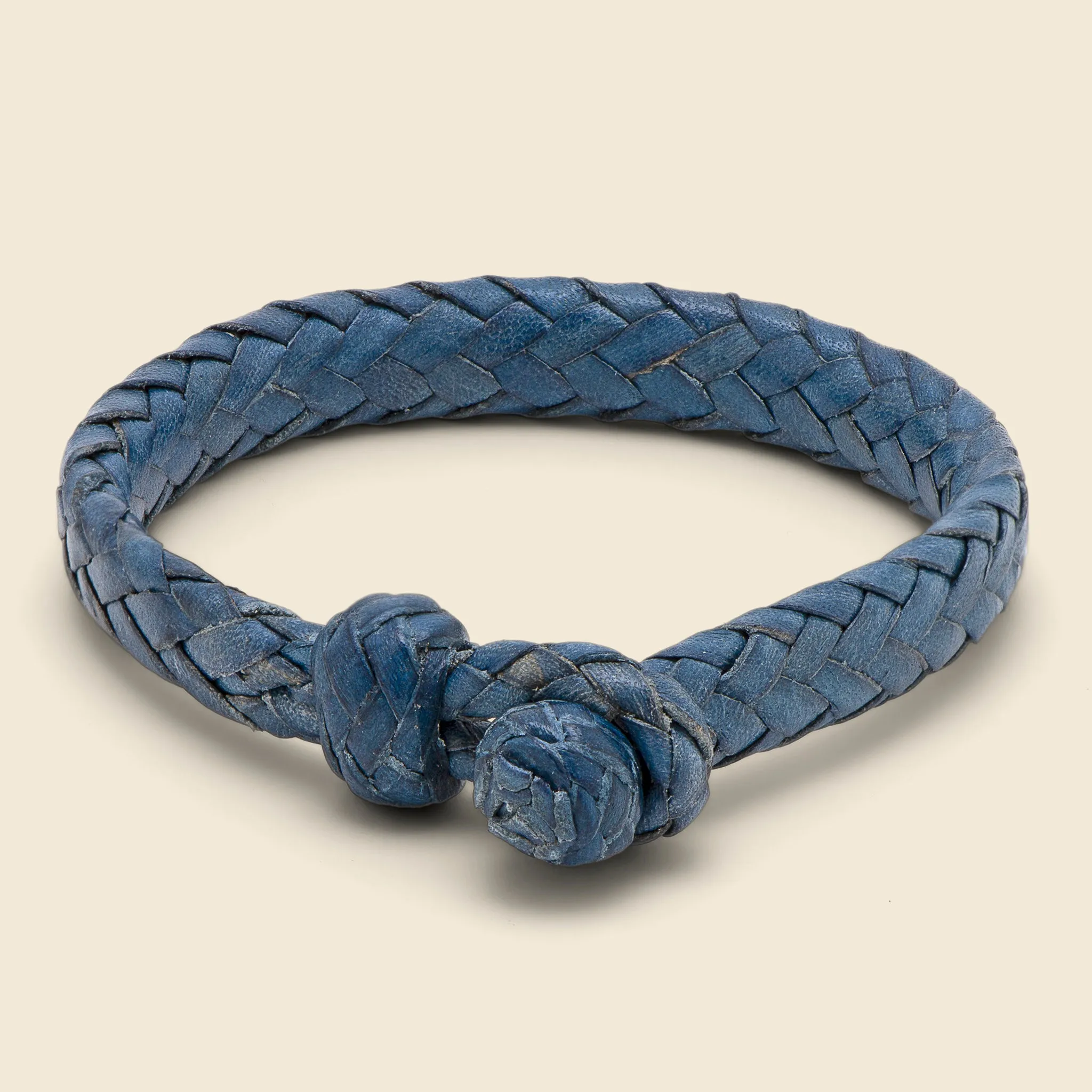 Flat Woven Leather Bracelet - Blue