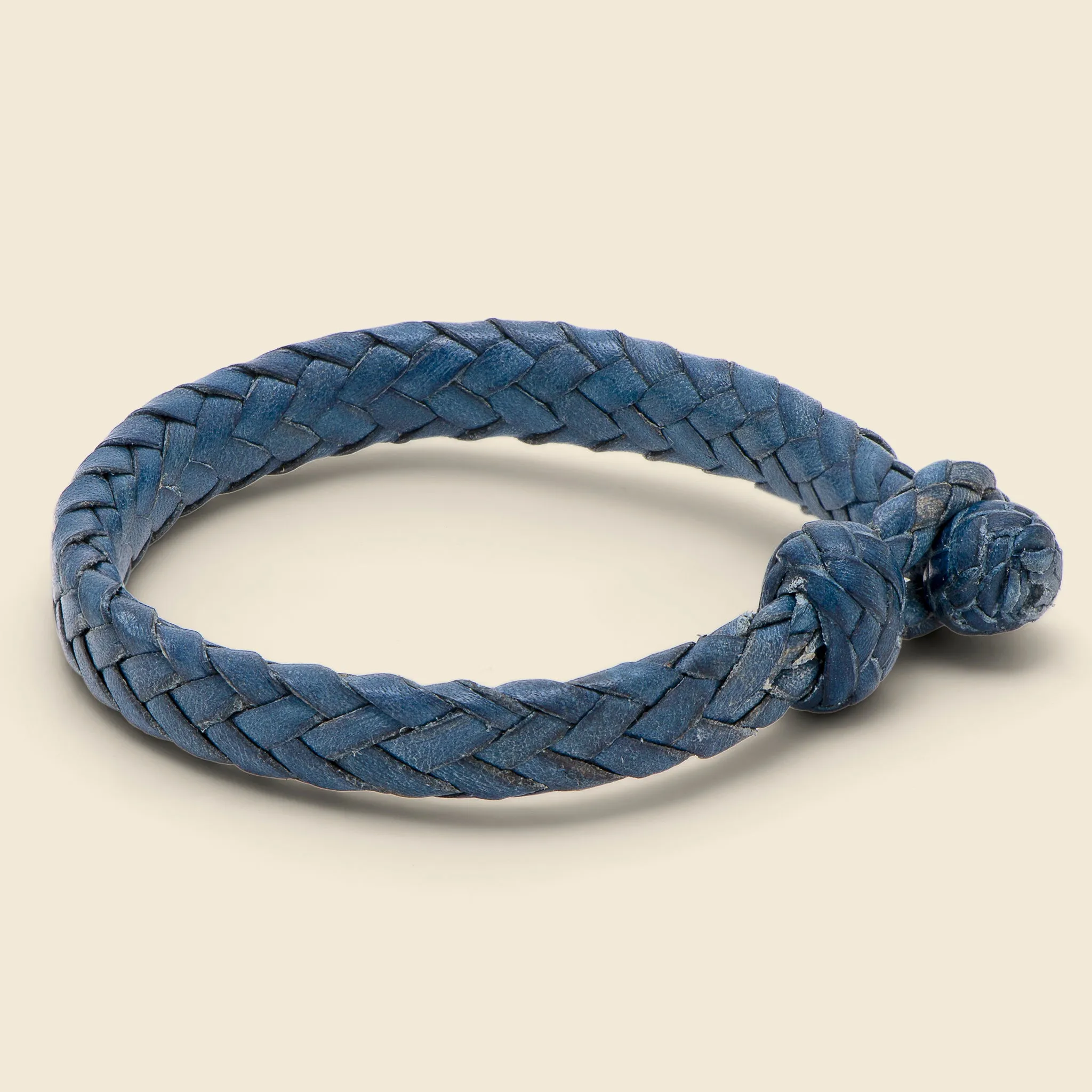 Flat Woven Leather Bracelet - Blue