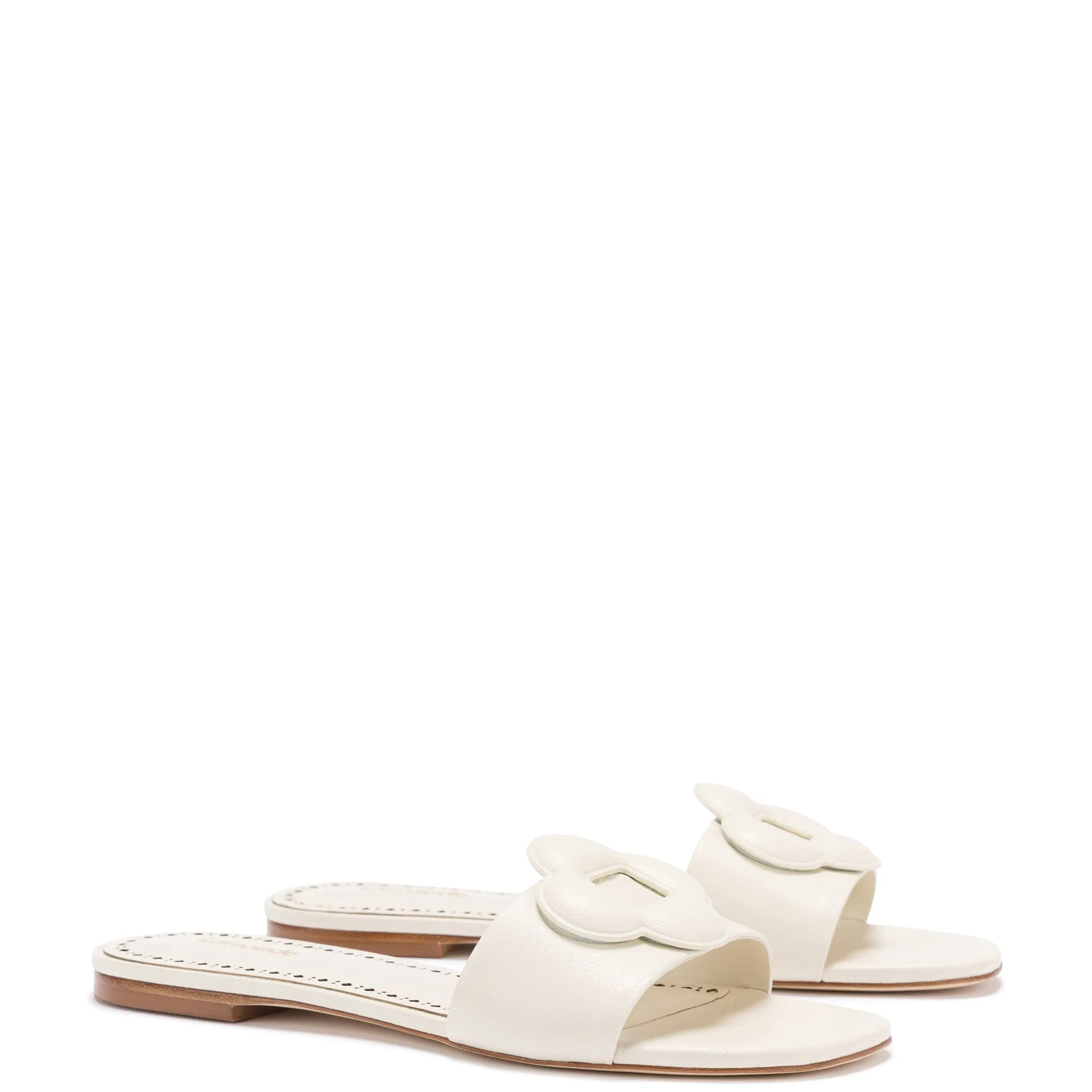 Ivory Leather Flora Flat Mule