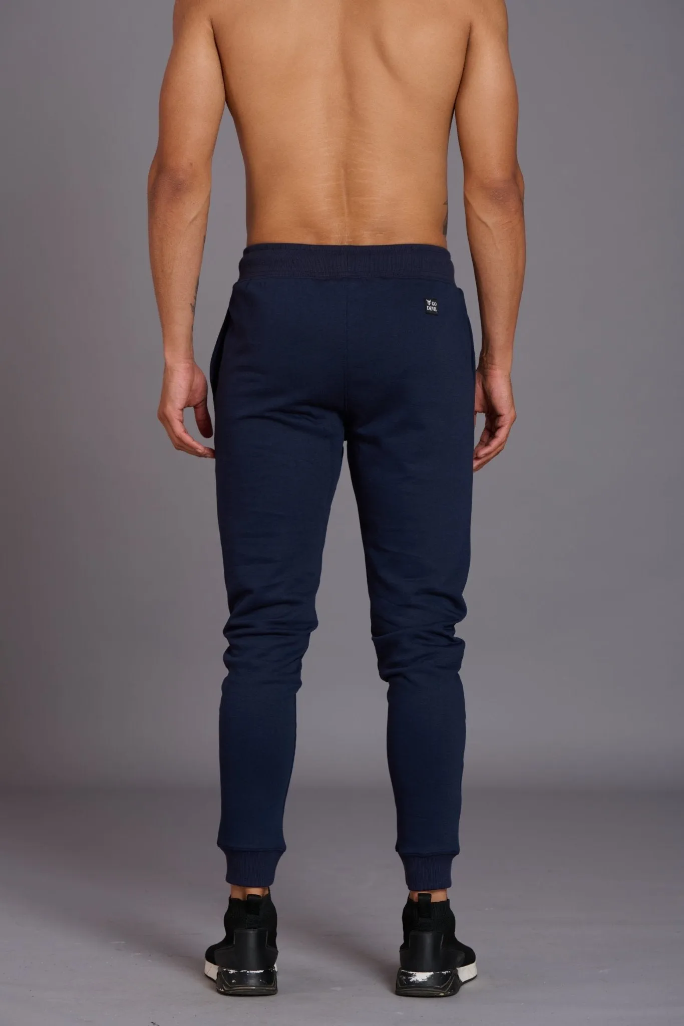 G/D Printed Navy Blue Cotton Joggers for Men