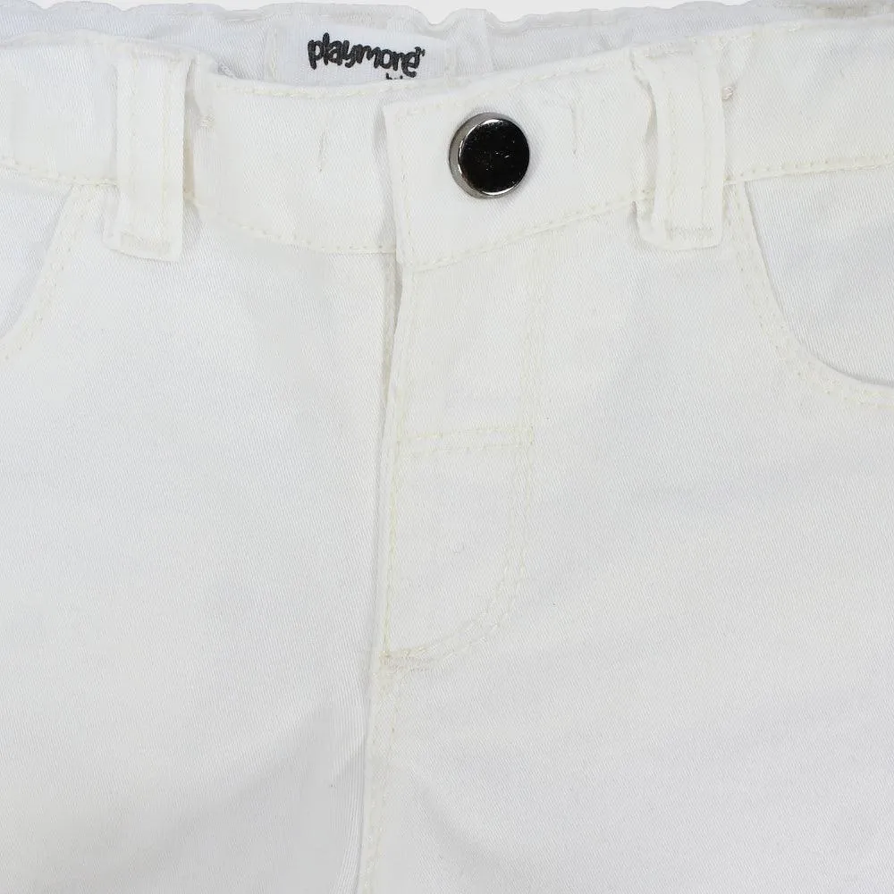 Gender-Neutral White Gabardine Shorts