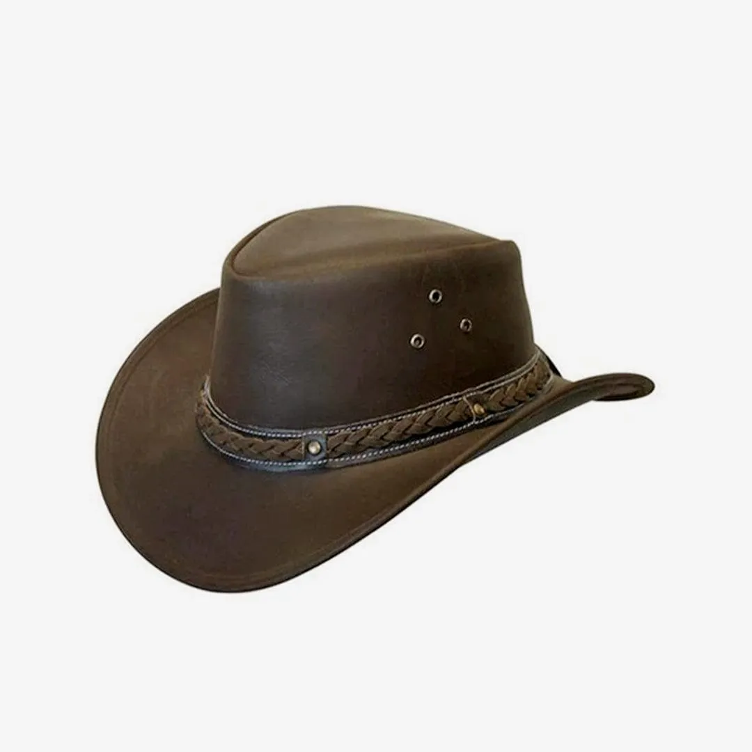 Genuine Leather Brown Braided Hat