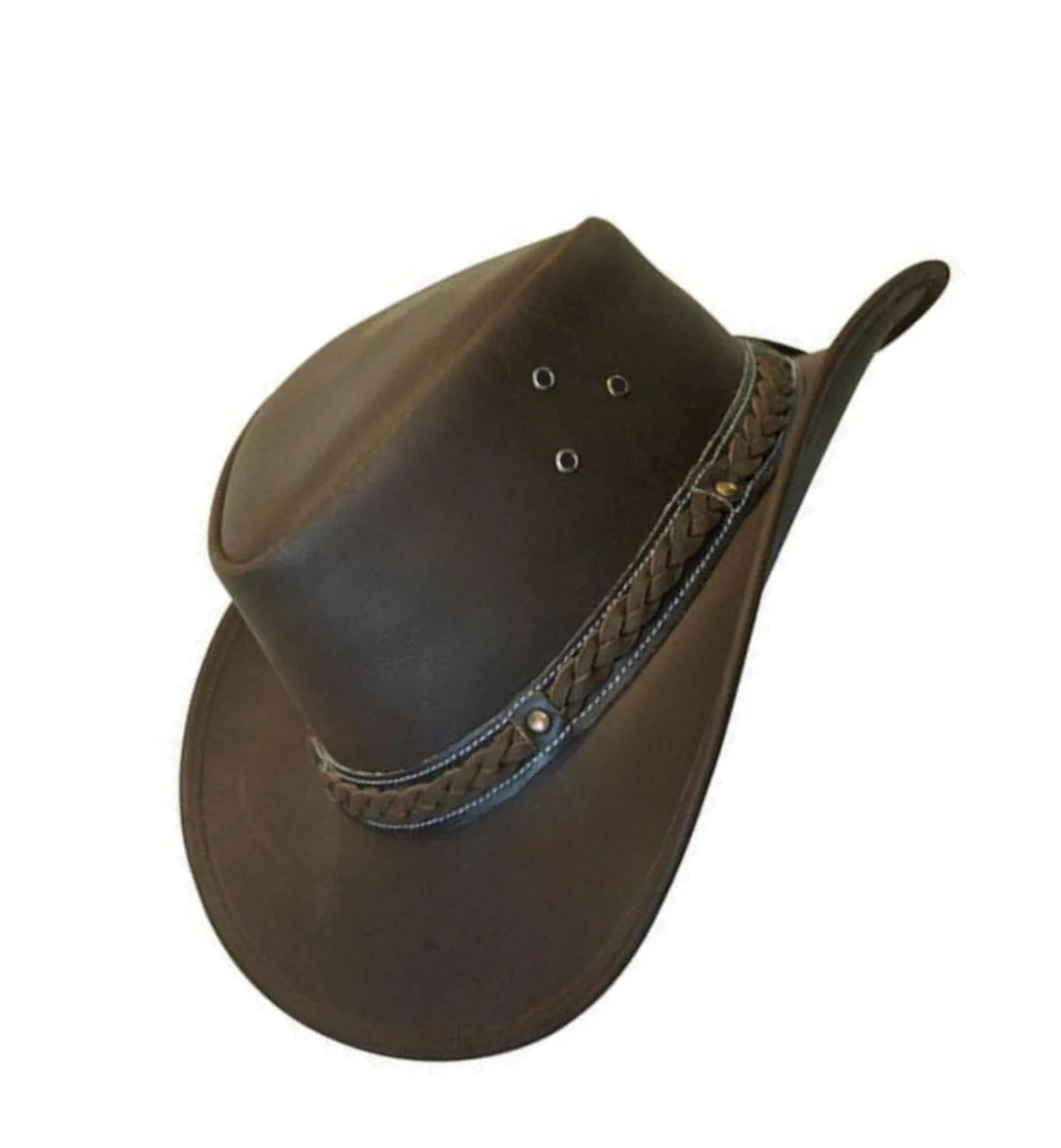 Genuine Leather Brown Braided Hat