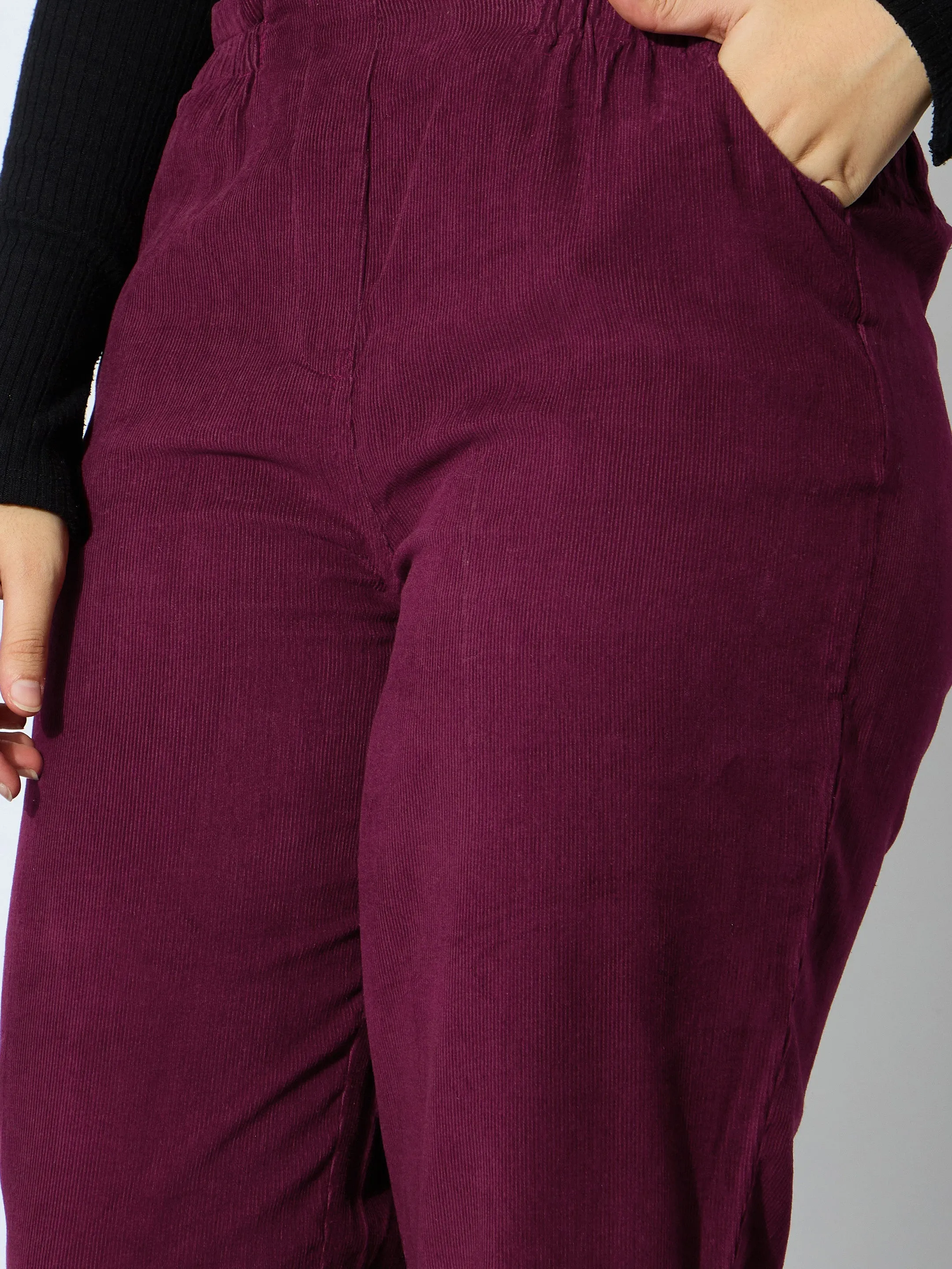 Girl Maroon Corduroy Paper Bag Waist Pants