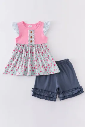 Girl Shorts Set Pink Floral