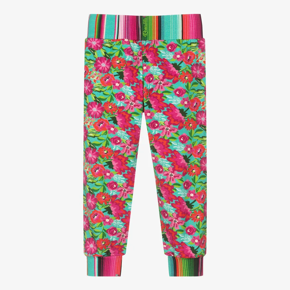 Girls Blue & Pink Viscose Floral Joggers