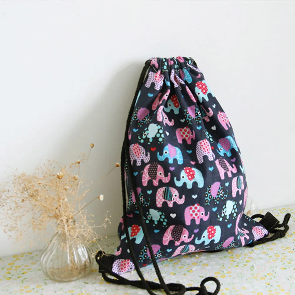 Girls' Casual Animal Print Drawstring Backpack for Teens