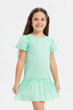 Girls Green  Short Sleeves Dress