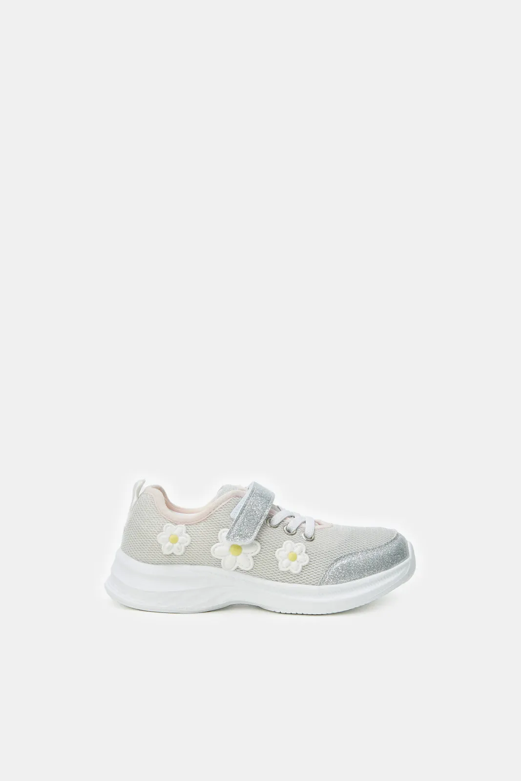 Girls Grey Floral Embellished Trainer