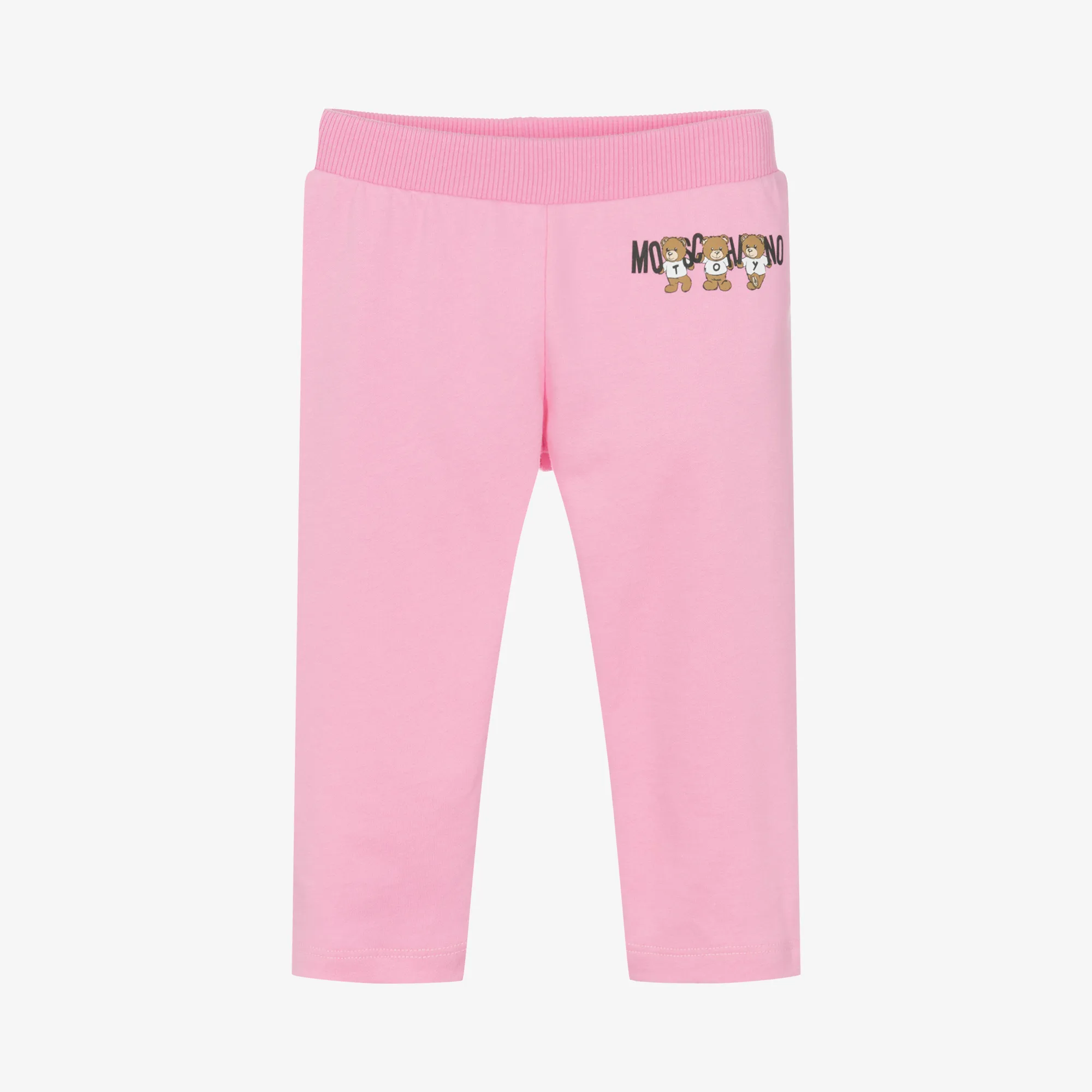 Girls Pink Teddy Bear Logo Cotton Joggers