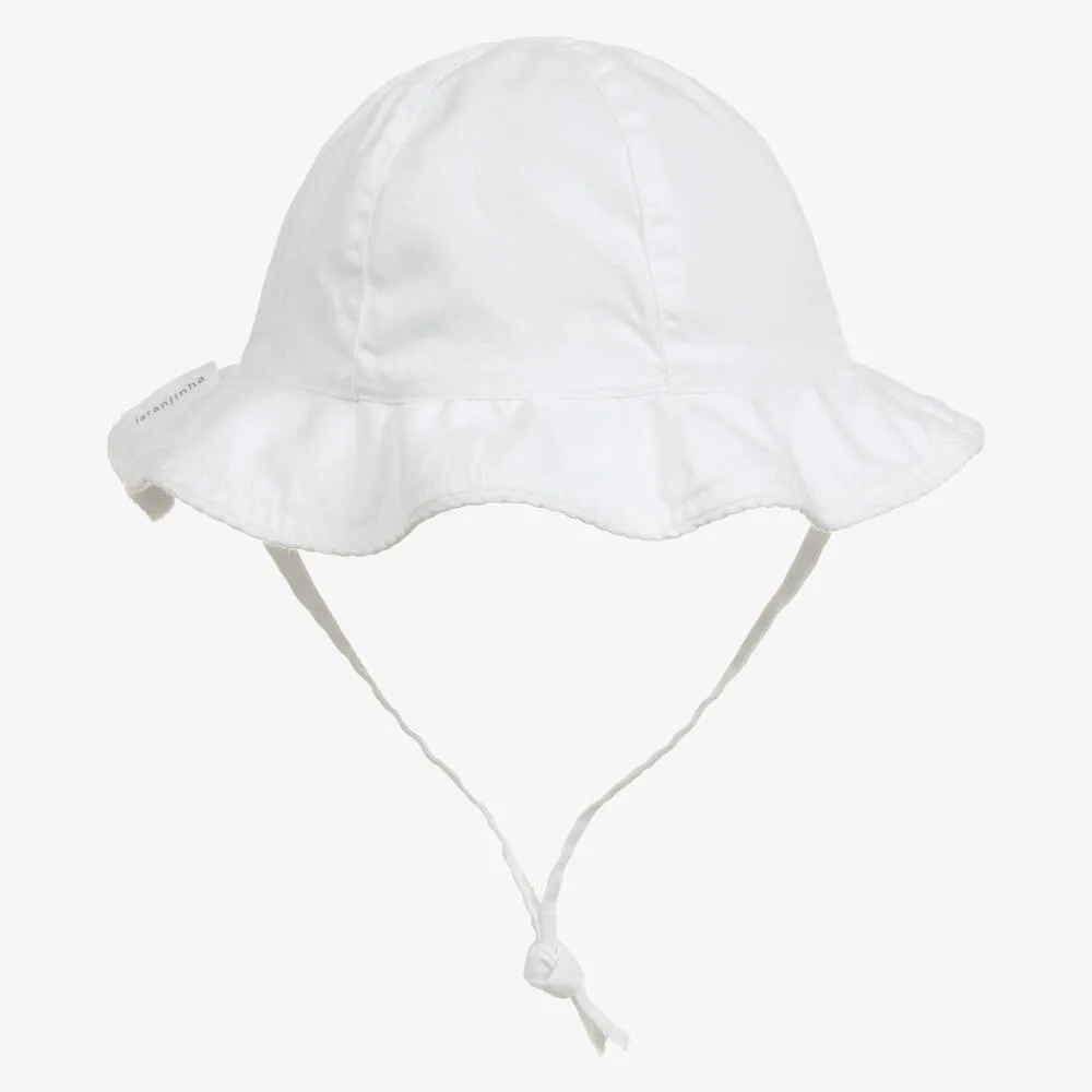 Girls White Cotton Sun Hat