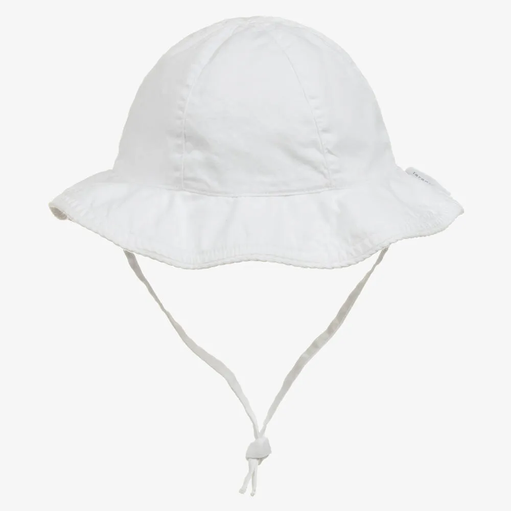 Girls White Cotton Sun Hat