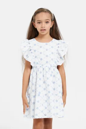 Girls White Embroidered Dress