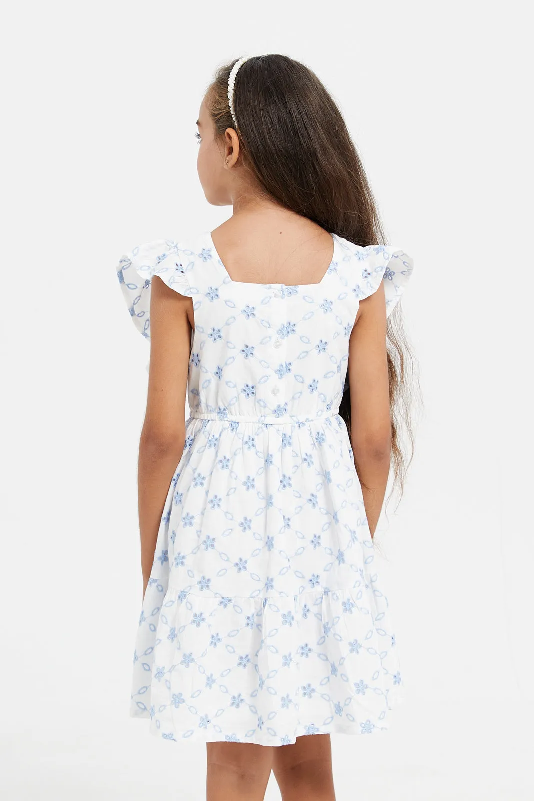 Girls White Embroidered Dress