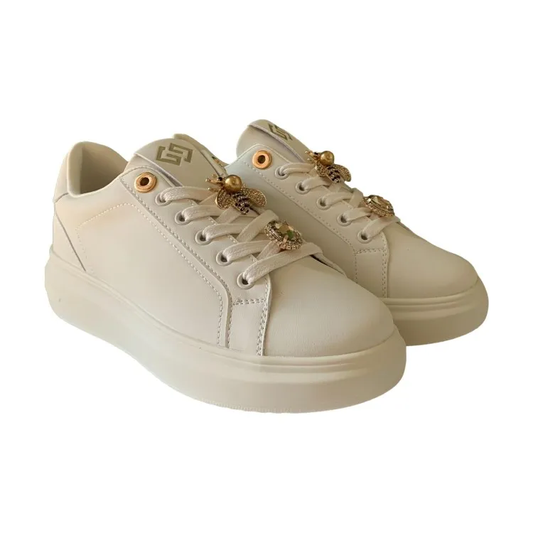 Beige Sneakers Gold & Gold Women's Shoes