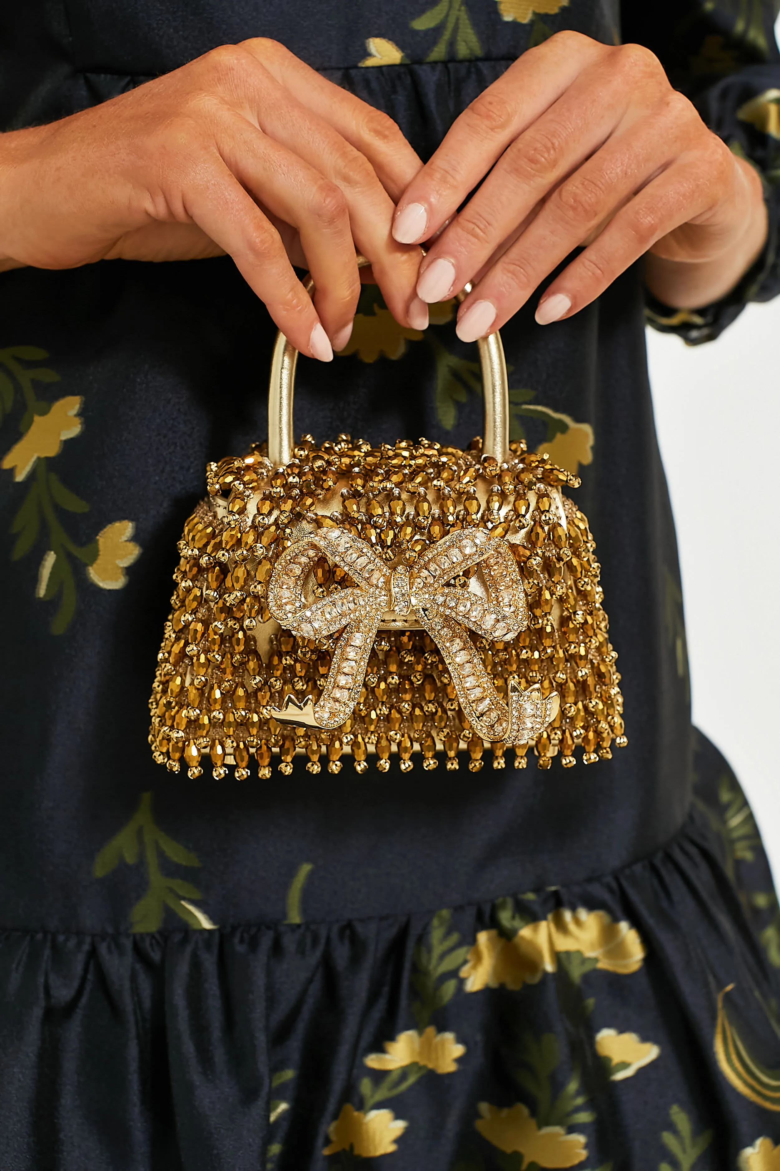 Gold Crystal Embroidery Micro Bag