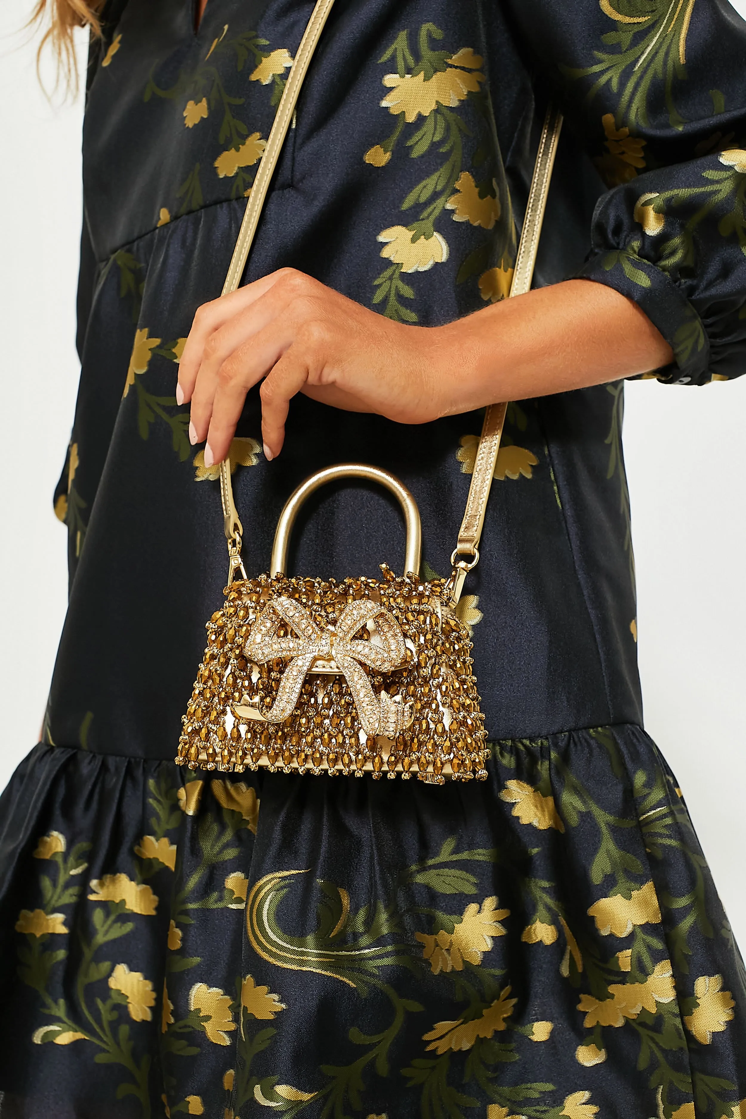 Gold Crystal Embroidery Micro Bag