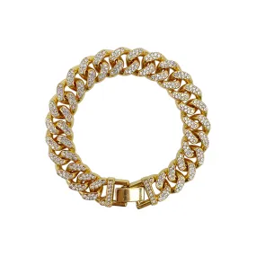 Gold CZ Chain Bracelet - Flat Curb Style