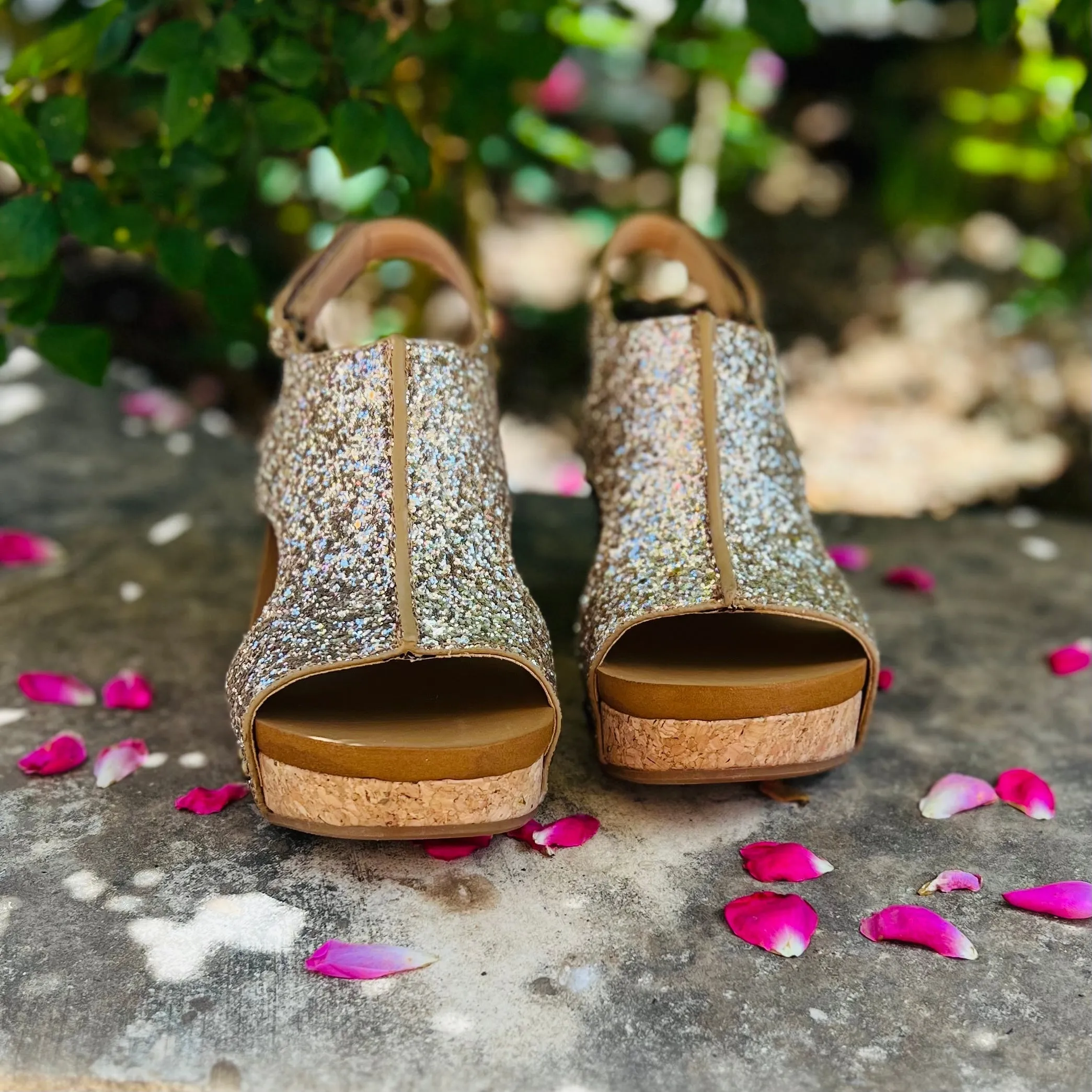 Gold Glittered Comfort Wedges