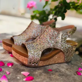 Gold Glittered Comfort Wedges