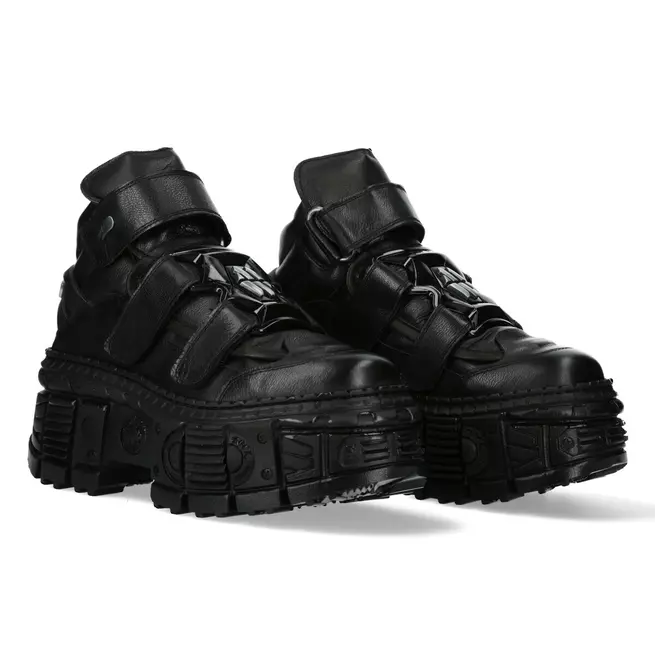 Gothic Black Velcro Platform Boots | Genuine Leather Unisex Punk Footwear Boots