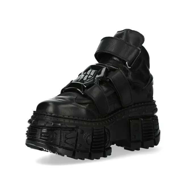 Gothic Black Velcro Platform Boots | Genuine Leather Unisex Punk Footwear Boots