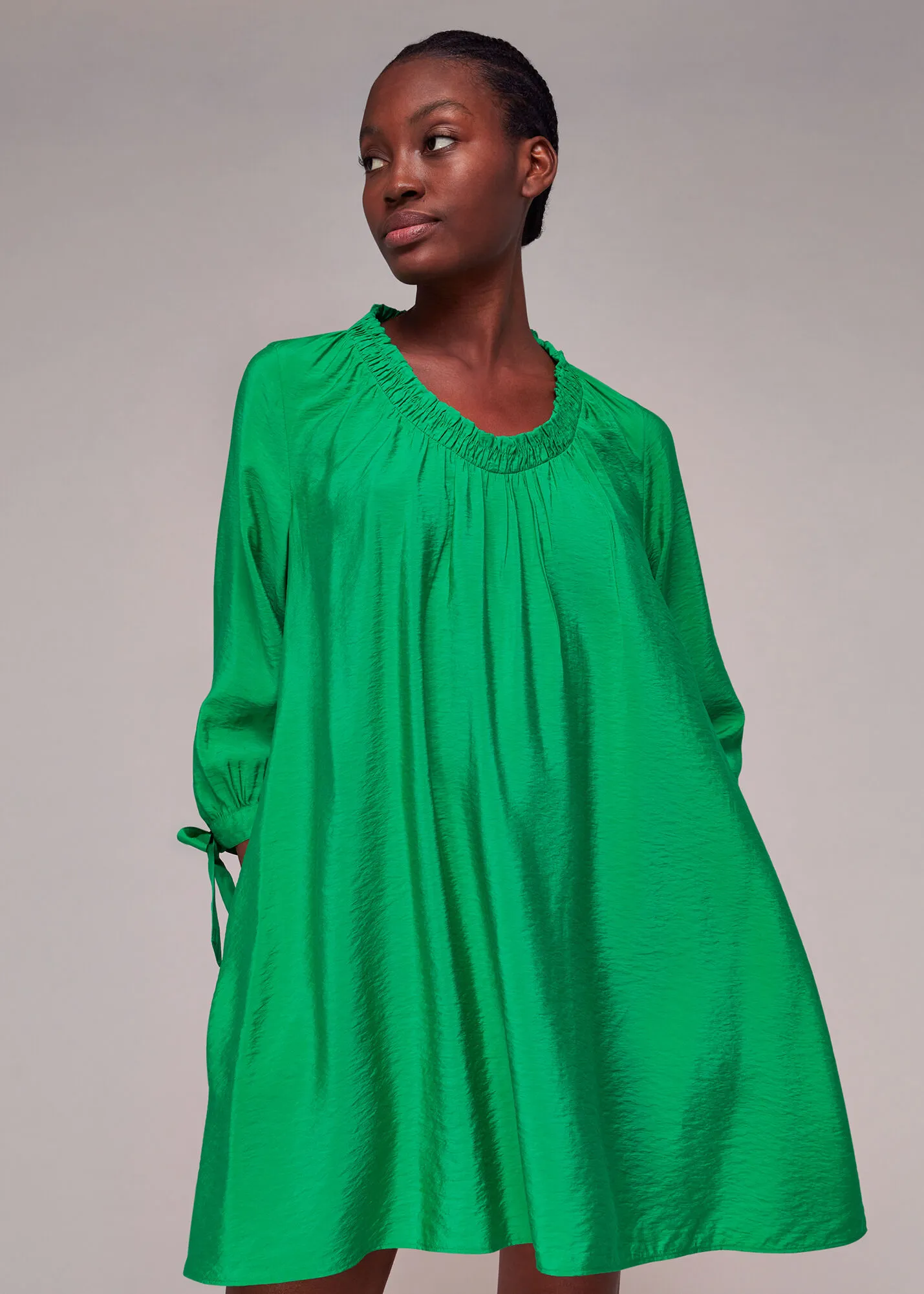 Green Lydia Gathered Trapeze Dress