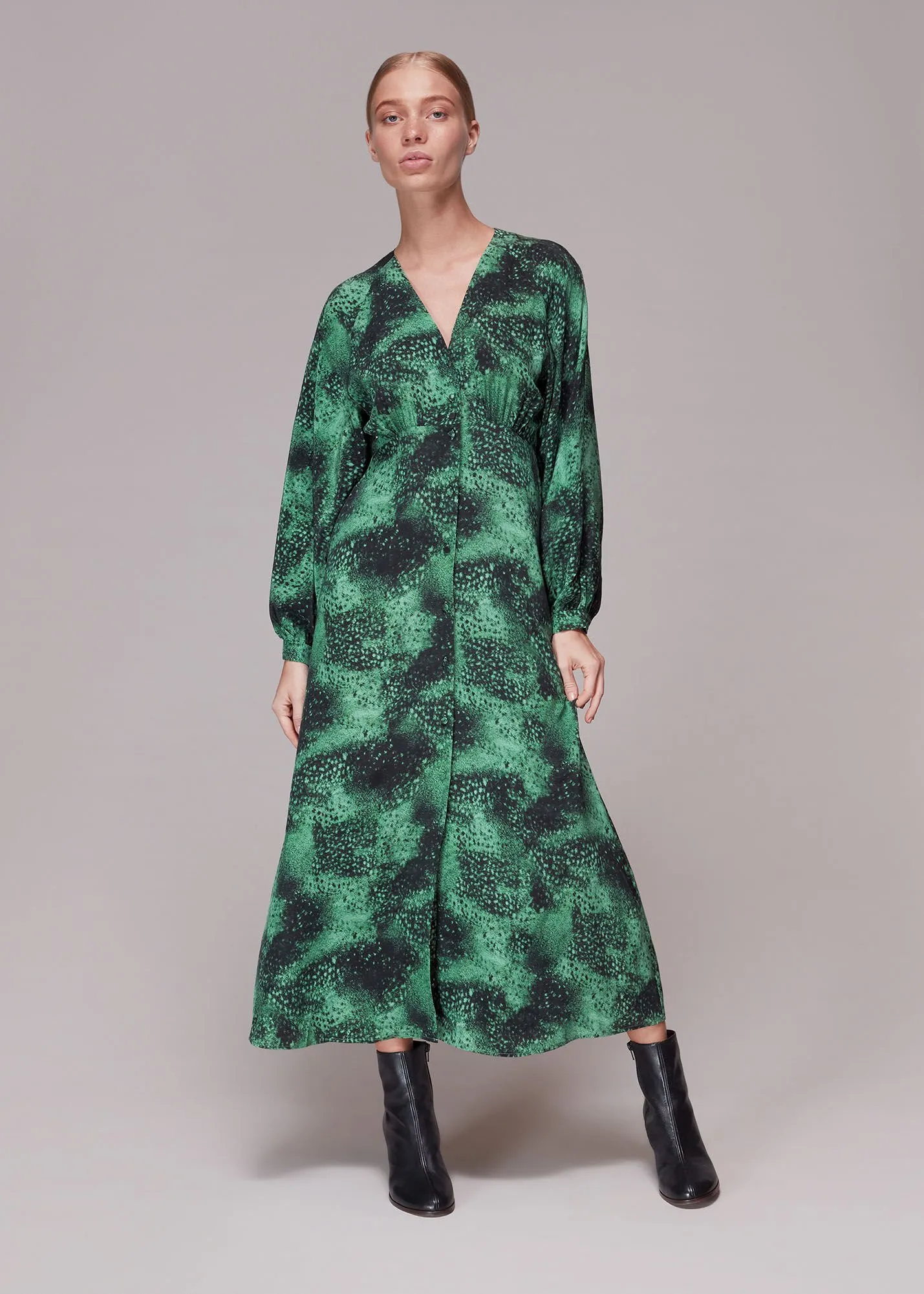 Green Photographic Animal Silk Dress